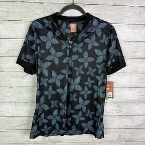 Ben Hogan Pixel Floral Short Sleeve 1/4 Zip Polo Top Size Large